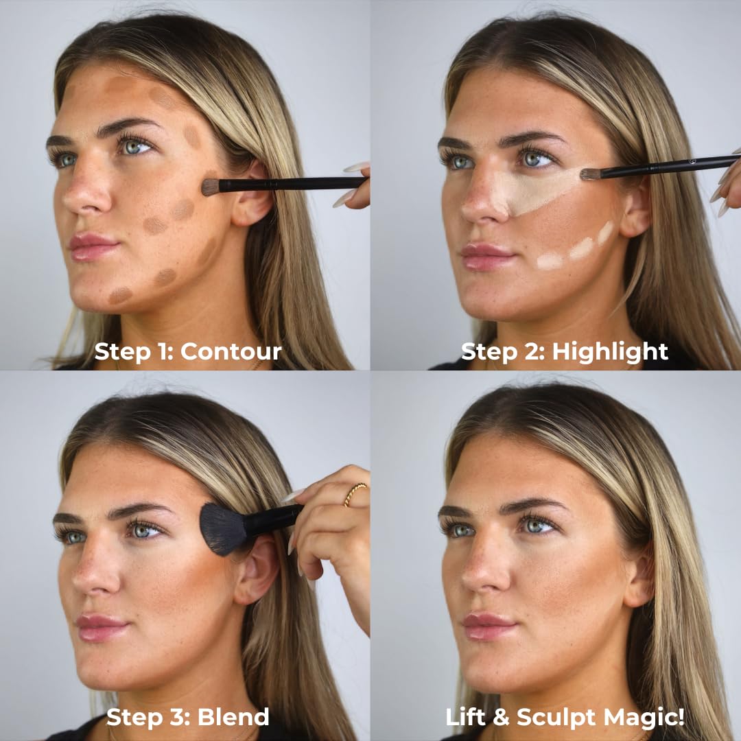 W7 Lift & Sculpt Cream Contour Kit - Concealing, Highlighting & Contouring Makeup Palette - Step-by-Step Instructions Included