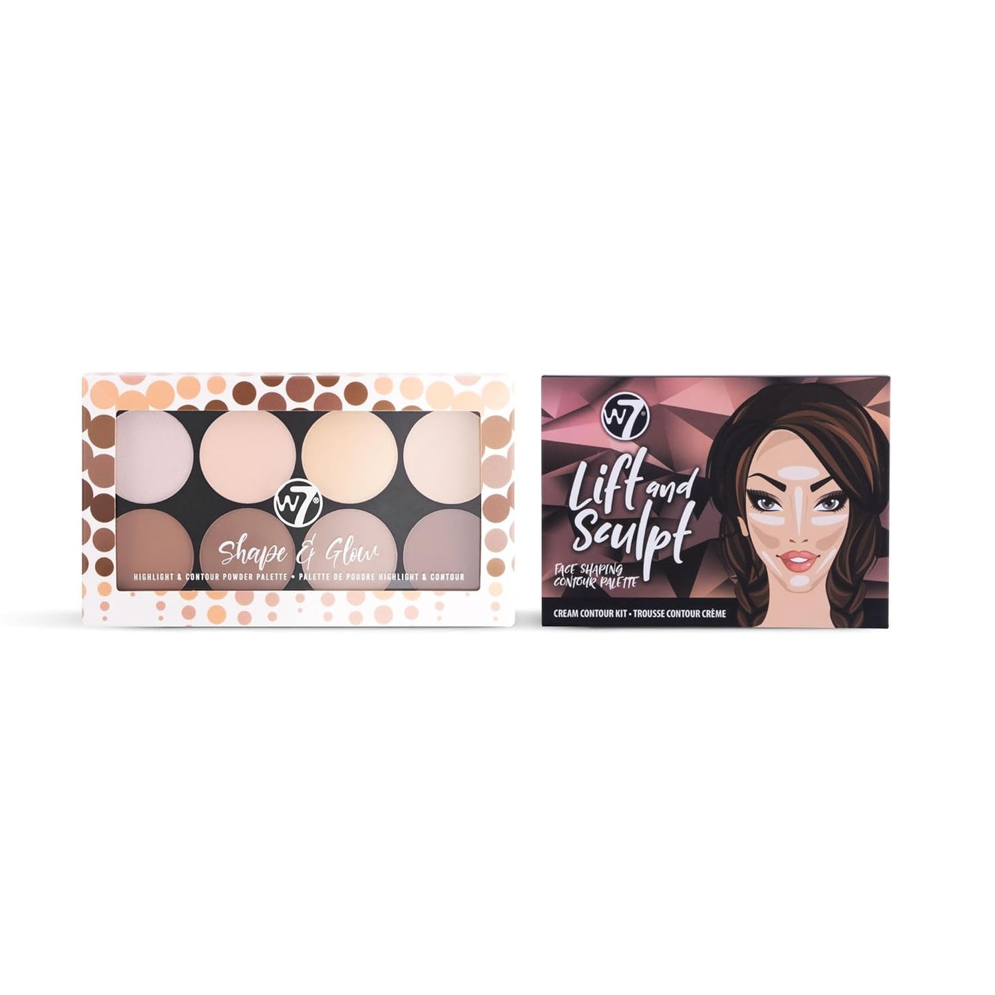 W7 Lift & Sculpt, Shape & Glow Set - 2 Full-Size Face Palettes - Cream Contour & Powder Duo Set