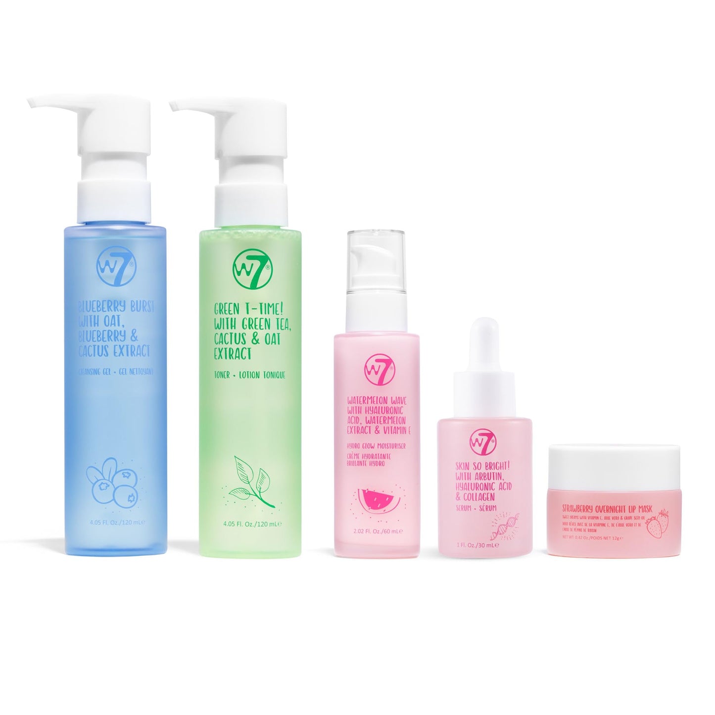 W7 Self-Care Skincare Set - 5-Step Daily Routine Gift Set - Includes Hydrating Cleanser, Soothing Toner, Anti-Ageing Serum, Repairing Moisturizer & Lip Mask - Suitable for All Skin Types