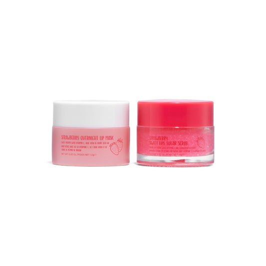 W7 Sweet Dreams Lip Scrub & Overnight Lip Mask Duo - 2 Piece Gift Set - Strawberry Flavour - Exfoliate, Condition, Soothe & Hydrate