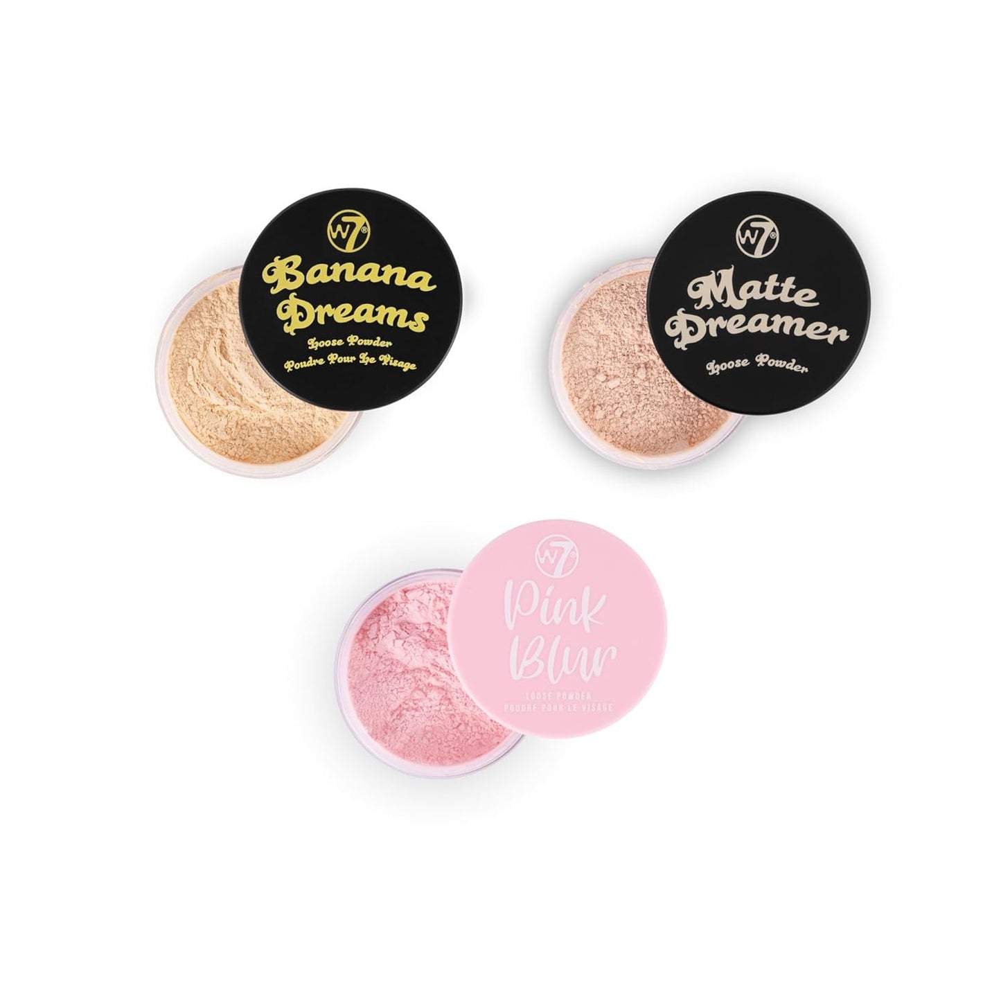 W7 Loose Face Powder Trio - 3 Piece Set - Banana, Nude & Pink Toned Powders - Ultra-Fine Setting Powder for Flawless Makeup