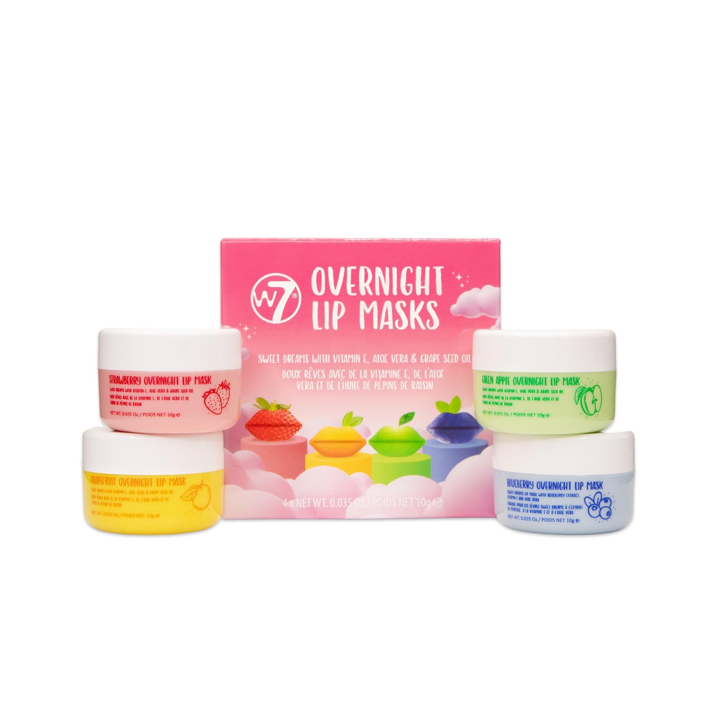 W7 Sweet Dreams Overnight Lip Masks - Stocking Stuffer Gift Set (4x10ml) - Lip Treatment with Aloe Vera & Vitamin E - Hydrating, Moisturizing Formula