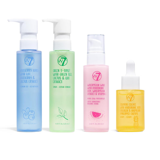 W7 Skin Refresh Essential Skincare Set - 4-Step Daily Routine Gift Set, Contains: Hydrating Cleanser, Soothing Toner, Anti-Ageing Serum and Repairing Moisturizer, Suitable For All Skin Types