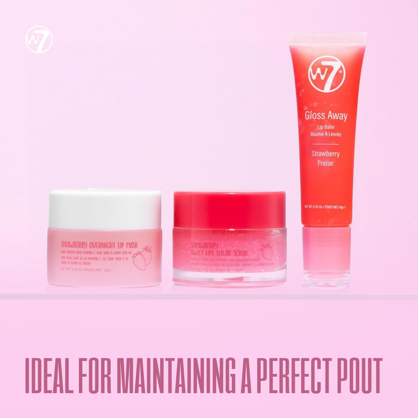 W7 Sweet Dreams Lip Scrub & Overnight Lip Mask Duo - 2 Piece Gift Set - Strawberry Flavour - Exfoliate, Condition, Soothe & Hydrate