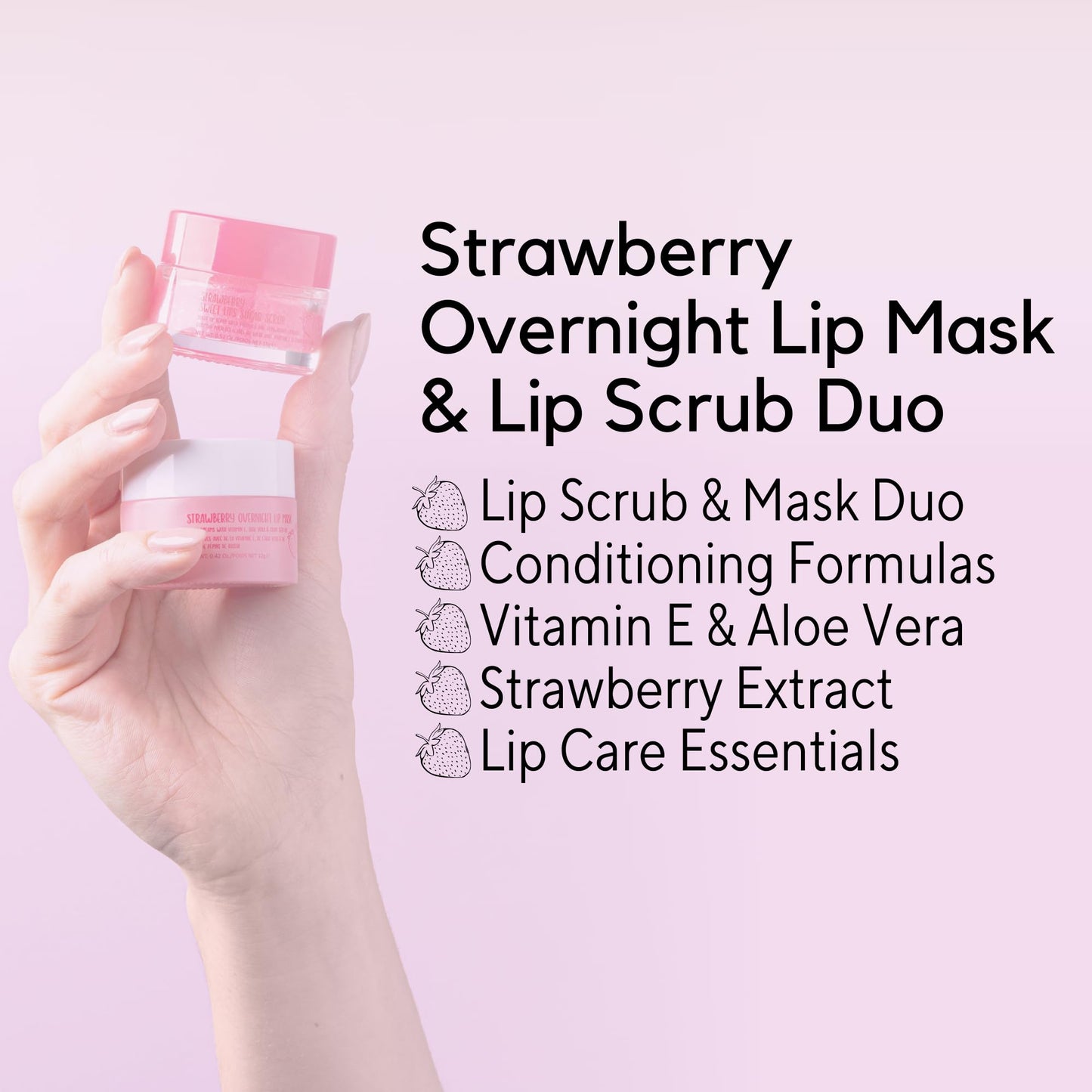 W7 Sweet Dreams Lip Scrub & Overnight Lip Mask Duo - 2 Piece Gift Set - Strawberry Flavour - Exfoliate, Condition, Soothe & Hydrate