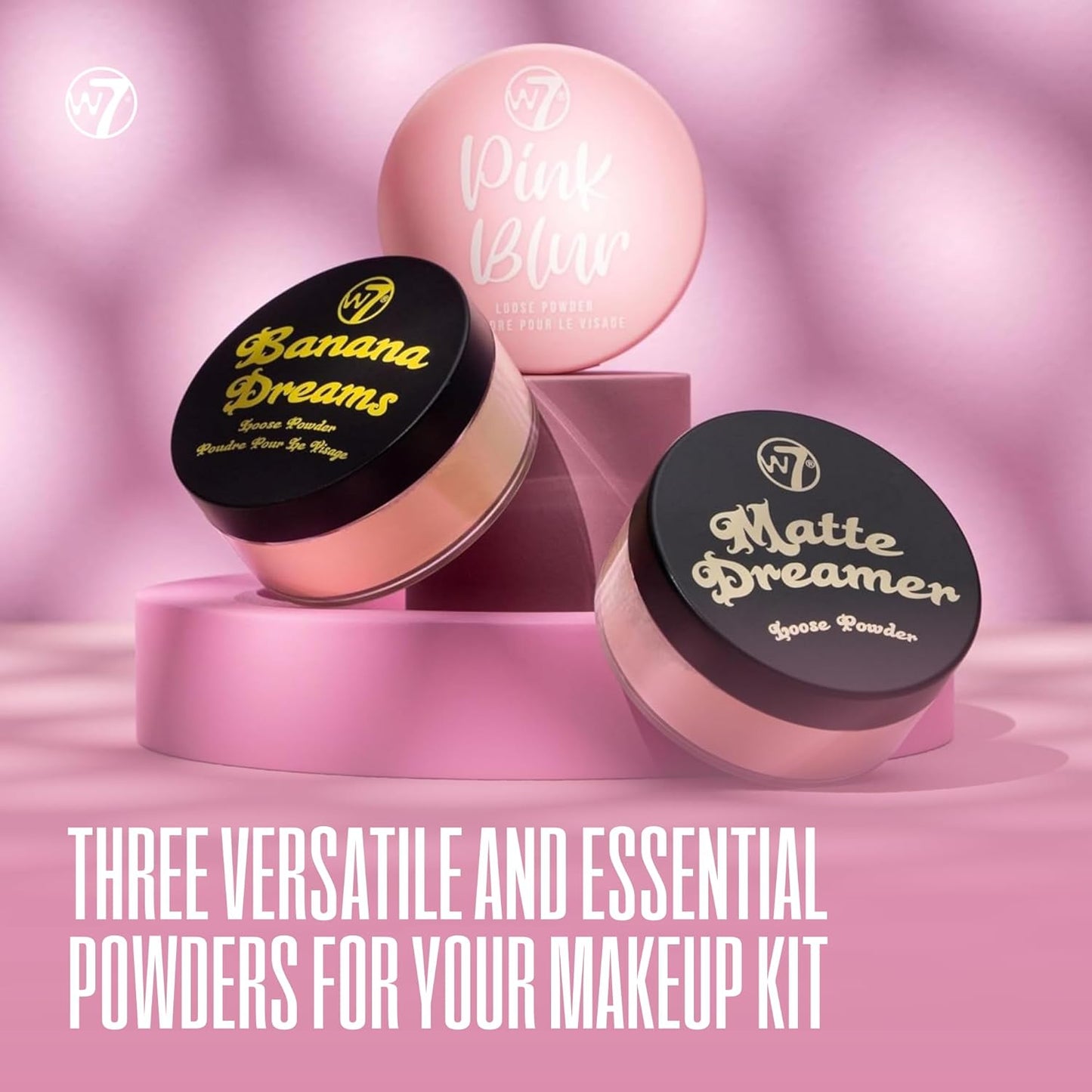 W7 Loose Face Powder Trio - 3 Piece Set - Banana, Nude & Pink Toned Powders - Ultra-Fine Setting Powder for Flawless Makeup