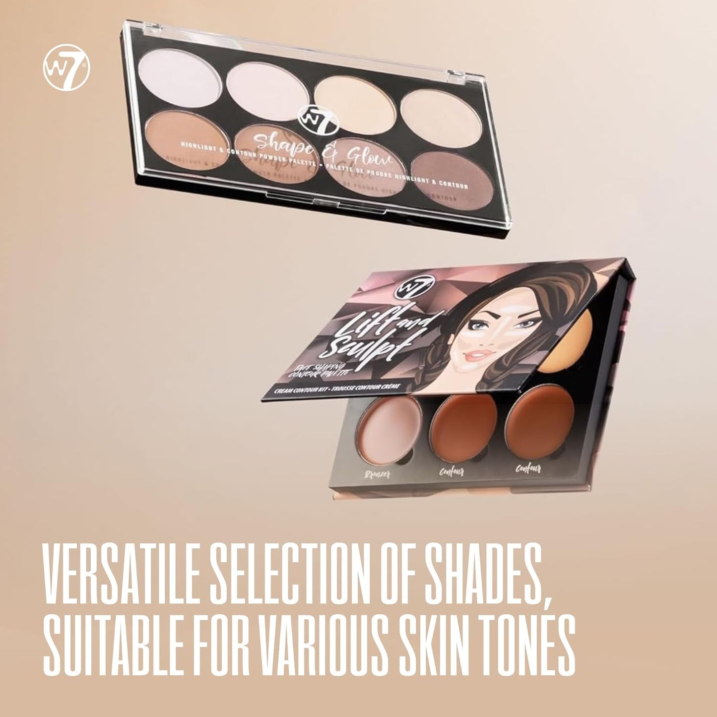 W7 Lift & Sculpt, Shape & Glow Set - 2 Full-Size Face Palettes - Cream Contour & Powder Duo Set