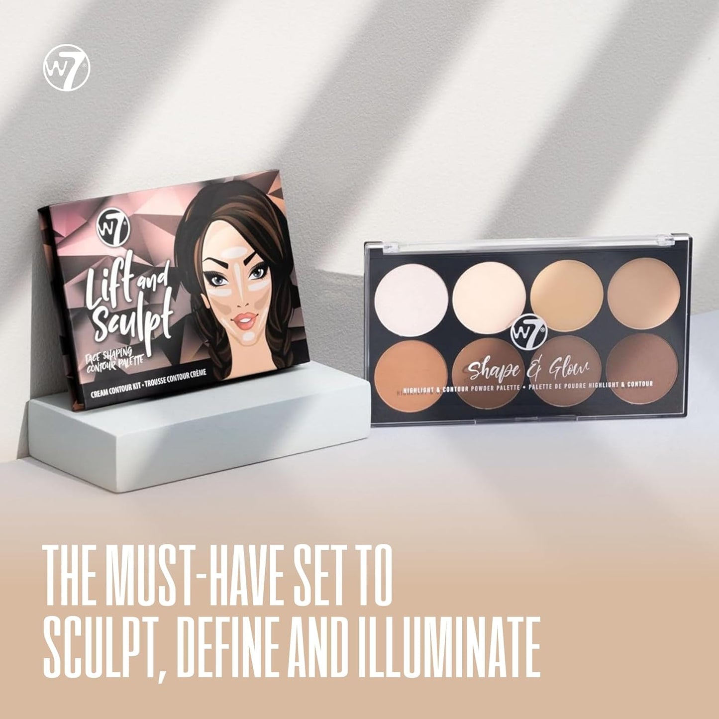 W7 Lift & Sculpt, Shape & Glow Set - 2 Full-Size Face Palettes - Cream Contour & Powder Duo Set